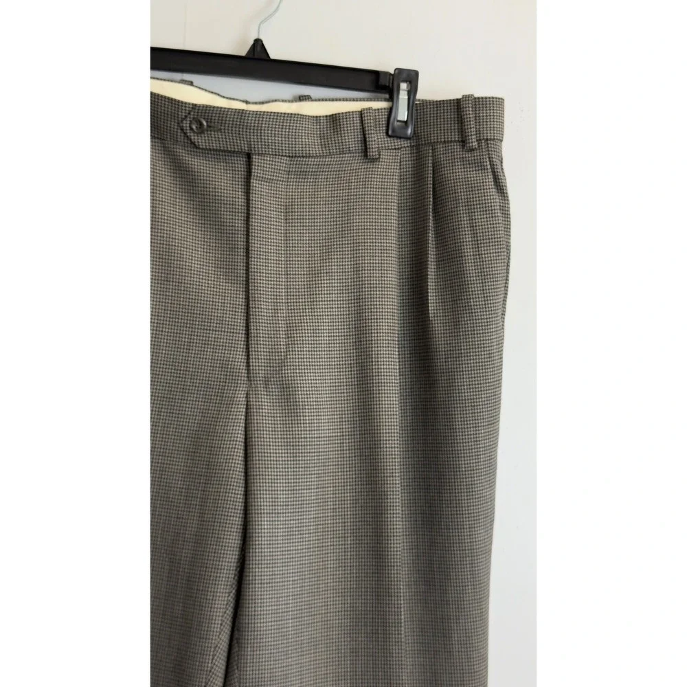 Brennan‎ & Amerigo Mens Wool Cashmere Houndstooth Pleated Cuffed Dress Pants 38